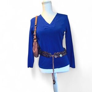 Y2K Rafaella Royal/ cobalt Blue V-Neck Long Sleeve Top | Size Small| 100% cotton